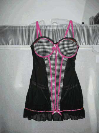 Black gingham with pink trim