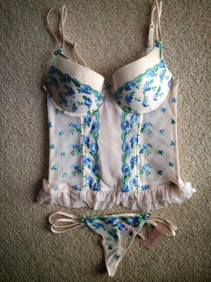 Embroidered pink floral bustier