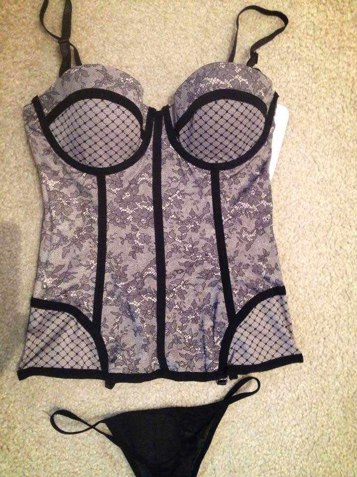Nude and black lace bustier